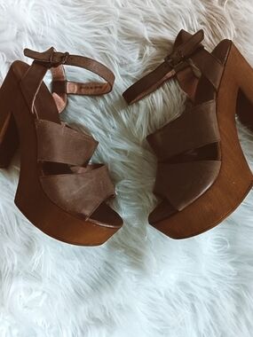 Musse & Cloud 70s Boho Western Brown Leather Chunky Platform Heel Sandals 39 | 8